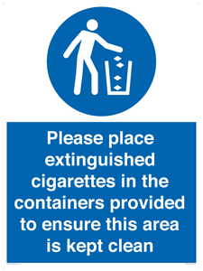 Please place extinguished cigarettes in the containers provided to ensure this area is kept clean